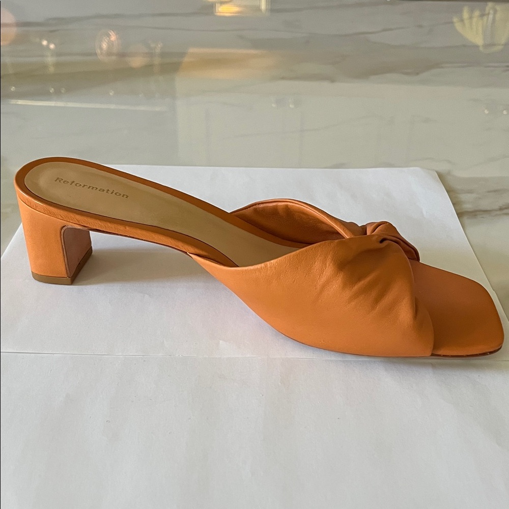 Reformation Orange Knotted Leather Slide Mules - Picture 3 of 7